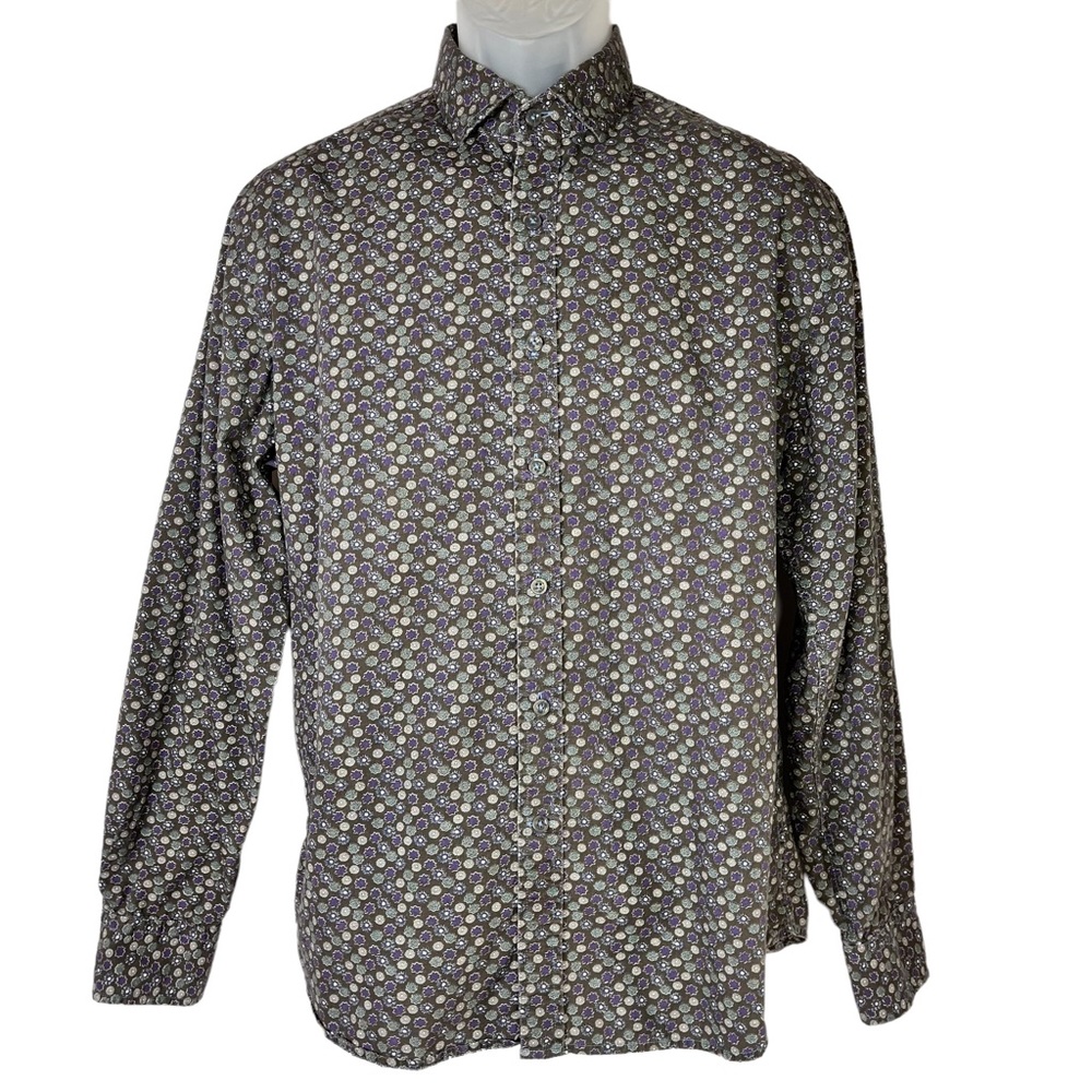 James Campbell Long Sleeve Button Up Flower‎ Print Dress Shirt Mens Large